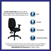 High Back Black Fabric Multifunction Ergonomic Executive Swivel Office Chair with Adjustable Arms, BT-6191H-BK-GG