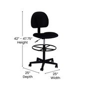 Bruce Black Fabric Drafting Chair (Cylinders: 22.5''-27''H or 26''-30.5''H), BT-659-BLACK-GG