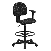 Black Patterned Fabric Drafting Chair with Adjustable Arms (Cylinders: 22.5''-27''H or 26''-30.5''H), BT-659-BLK-ARMS-GG
