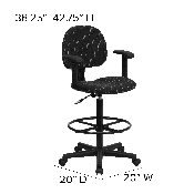 Black Patterned Fabric Drafting Chair with Adjustable Arms (Cylinders: 22.5''-27''H or 26''-30.5''H), BT-659-BLK-ARMS-GG