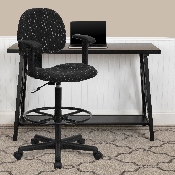 Black Patterned Fabric Drafting Chair with Adjustable Arms (Cylinders: 22.5''-27''H or 26''-30.5''H), BT-659-BLK-ARMS-GG