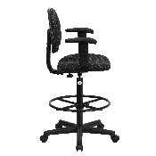 Black Patterned Fabric Drafting Chair with Adjustable Arms (Cylinders: 22.5''-27''H or 26''-30.5''H), BT-659-BLK-ARMS-GG