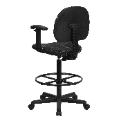 Black Patterned Fabric Drafting Chair with Adjustable Arms (Cylinders: 22.5''-27''H or 26''-30.5''H), BT-659-BLK-ARMS-GG
