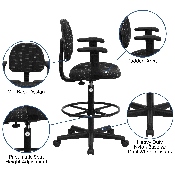 Black Patterned Fabric Drafting Chair with Adjustable Arms (Cylinders: 22.5''-27''H or 26''-30.5''H), BT-659-BLK-ARMS-GG