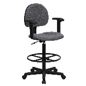 Gray Fabric Drafting Chair with Adjustable Arms (Cylinders: 22.5''-27''H or 26''-30.5''H), BT-659-GRY-ARMS-GG