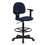 Navy Blue Patterned Fabric Drafting Chair with Adjustable Arms (Cylinders: 22.5''-27''H or 26''-30.5''H), BT-659-NVY-ARMS-GG