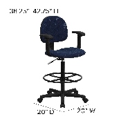 Navy Blue Patterned Fabric Drafting Chair with Adjustable Arms (Cylinders: 22.5''-27''H or 26''-30.5''H), BT-659-NVY-ARMS-GG