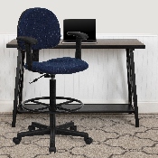 Navy Blue Patterned Fabric Drafting Chair with Adjustable Arms (Cylinders: 22.5''-27''H or 26''-30.5''H), BT-659-NVY-ARMS-GG