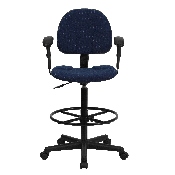 Navy Blue Patterned Fabric Drafting Chair with Adjustable Arms (Cylinders: 22.5''-27''H or 26''-30.5''H), BT-659-NVY-ARMS-GG