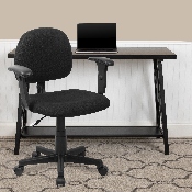 Mid-Back Black Fabric Swivel Task Office Chair with Adjustable Arms, BT-660-1-BK-GG