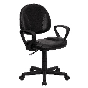 Mid-Back Black LeatherSoft Swivel Ergonomic Task Office Chair with Back Depth Adjustment and Arms, BT-688-BK-A-GG