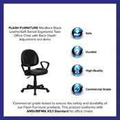 Mid-Back Black LeatherSoft Swivel Ergonomic Task Office Chair with Back Depth Adjustment and Arms, BT-688-BK-A-GG