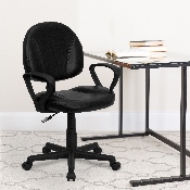 Mid-Back Black LeatherSoft Swivel Ergonomic Task Office Chair with Back Depth Adjustment and Arms, BT-688-BK-A-GG