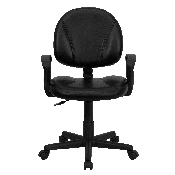 Mid-Back Black LeatherSoft Swivel Ergonomic Task Office Chair with Back Depth Adjustment and Arms, BT-688-BK-A-GG