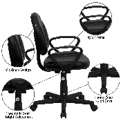 Mid-Back Black LeatherSoft Swivel Ergonomic Task Office Chair with Back Depth Adjustment and Arms, BT-688-BK-A-GG