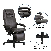 High Back Brown LeatherSoft Executive Reclining Ergonomic Swivel Office Chair with Arms, BT-70172-BN-GG