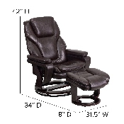 Contemporary Multi-Position Recliner and Ottoman with Swivel Mahogany Wood Base in Brown LeatherSoft, BT-70222-BRN-FLAIR-GG