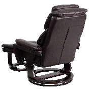 Contemporary Multi-Position Recliner and Ottoman with Swivel Mahogany Wood Base in Brown LeatherSoft, BT-70222-BRN-FLAIR-GG