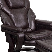 Contemporary Multi-Position Recliner and Ottoman with Swivel Mahogany Wood Base in Brown LeatherSoft, BT-70222-BRN-FLAIR-GG