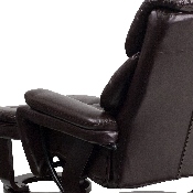 Contemporary Multi-Position Recliner and Ottoman with Swivel Mahogany Wood Base in Brown LeatherSoft, BT-70222-BRN-FLAIR-GG