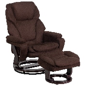 Contemporary Multi-Position Recliner and Ottoman with Swivel Mahogany Wood Base in Brown Microfiber, BT-70222-MIC-FLAIR-GG