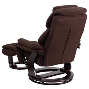 Contemporary Multi-Position Recliner and Ottoman with Swivel Mahogany Wood Base in Brown Microfiber, BT-70222-MIC-FLAIR-GG
