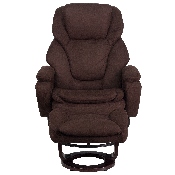 Contemporary Multi-Position Recliner and Ottoman with Swivel Mahogany Wood Base in Brown Microfiber, BT-70222-MIC-FLAIR-GG