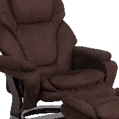 Contemporary Multi-Position Recliner and Ottoman with Swivel Mahogany Wood Base in Brown Microfiber, BT-70222-MIC-FLAIR-GG