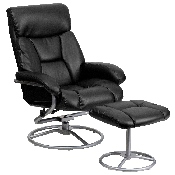 Contemporary Multi-Position Recliner and Ottoman with Metal Base in Black LeatherSoft, BT-70230-BK-CIR-GG