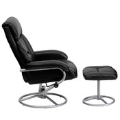 Contemporary Multi-Position Recliner and Ottoman with Metal Base in Black LeatherSoft, BT-70230-BK-CIR-GG