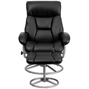 Contemporary Multi-Position Recliner and Ottoman with Metal Base in Black LeatherSoft, BT-70230-BK-CIR-GG