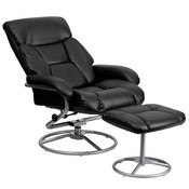 Contemporary Multi-Position Recliner and Ottoman with Metal Base in Black LeatherSoft, BT-70230-BK-CIR-GG