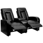 Eclipse Series 2-Seat Push Button Motorized Reclining Black LeatherSoft Theater Seating Unit with Cup Holders