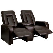 Eclipse Series 2-Seat Push Button Motorized Reclining Brown LeatherSoft Theater Seating Unit with Cup Holders