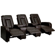 Eclipse Series 3-Seat Reclining Brown LeatherSoft Theater Seating Unit with Cup Holders, BT-70259-3-BRN-GG
