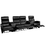 Anetos Series 4-Seat Reclining Black LeatherSoft Theater Seating Unit with Cup Holders, BT-70273-4-BK-GG