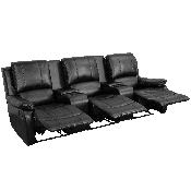 Allure Series 3-Seat Reclining Pillow Back Black LeatherSoft Theater Seating Unit with Cup Holders, BT-70295-3-BK-GG