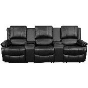 Allure Series 3-Seat Reclining Pillow Back Black LeatherSoft Theater Seating Unit with Cup Holders, BT-70295-3-BK-GG