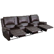 Allure Series 3-Seat Reclining Pillow Back Brown LeatherSoft Theater Seating Unit with Cup Holders, BT-70295-3-BRN-GG