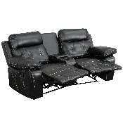 Reel Comfort Series 2-Seat Reclining Black LeatherSoft Theater Seating Unit with Curved Cup Holders, BT-70530-2-BK-CV-GG