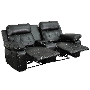 Reel Comfort Series 2-Seat Reclining Black LeatherSoft Theater Seating Unit with Straight Cup Holders, BT-70530-2-BK-GG