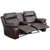 Reel Comfort Series 2-Seat Reclining Brown LeatherSoft Theater Seating Unit with Curved Cup Holders, BT-70530-2-BRN-CV-GG