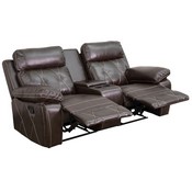 Reel Comfort Series 2-Seat Reclining Brown LeatherSoft Theater Seating Unit with Straight Cup Holders, BT-70530-2-BRN-GG