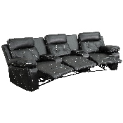 Reel Comfort Series 3-Seat Reclining Black LeatherSoft Theater Seating Unit with Curved Cup Holders, BT-70530-3-BK-CV-GG