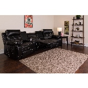 Reel Comfort Series 3-Seat Reclining Black LeatherSoft Theater Seating Unit with Curved Cup Holders, BT-70530-3-BK-CV-GG