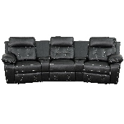Reel Comfort Series 3-Seat Reclining Black LeatherSoft Theater Seating Unit with Curved Cup Holders, BT-70530-3-BK-CV-GG