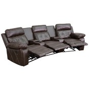 Reel Comfort Series 3-Seat Reclining Brown LeatherSoft Theater Seating Unit with Curved Cup Holders, BT-70530-3-BRN-CV-GG