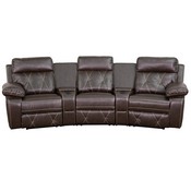 Reel Comfort Series 3-Seat Reclining Brown LeatherSoft Theater Seating Unit with Curved Cup Holders, BT-70530-3-BRN-CV-GG