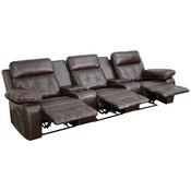 Reel Comfort Series 3-Seat Reclining Brown LeatherSoft Theater Seating Unit with Straight Cup Holders, BT-70530-3-BRN-GG