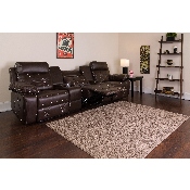 Reel Comfort Series 3-Seat Reclining Brown LeatherSoft Theater Seating Unit with Straight Cup Holders, BT-70530-3-BRN-GG